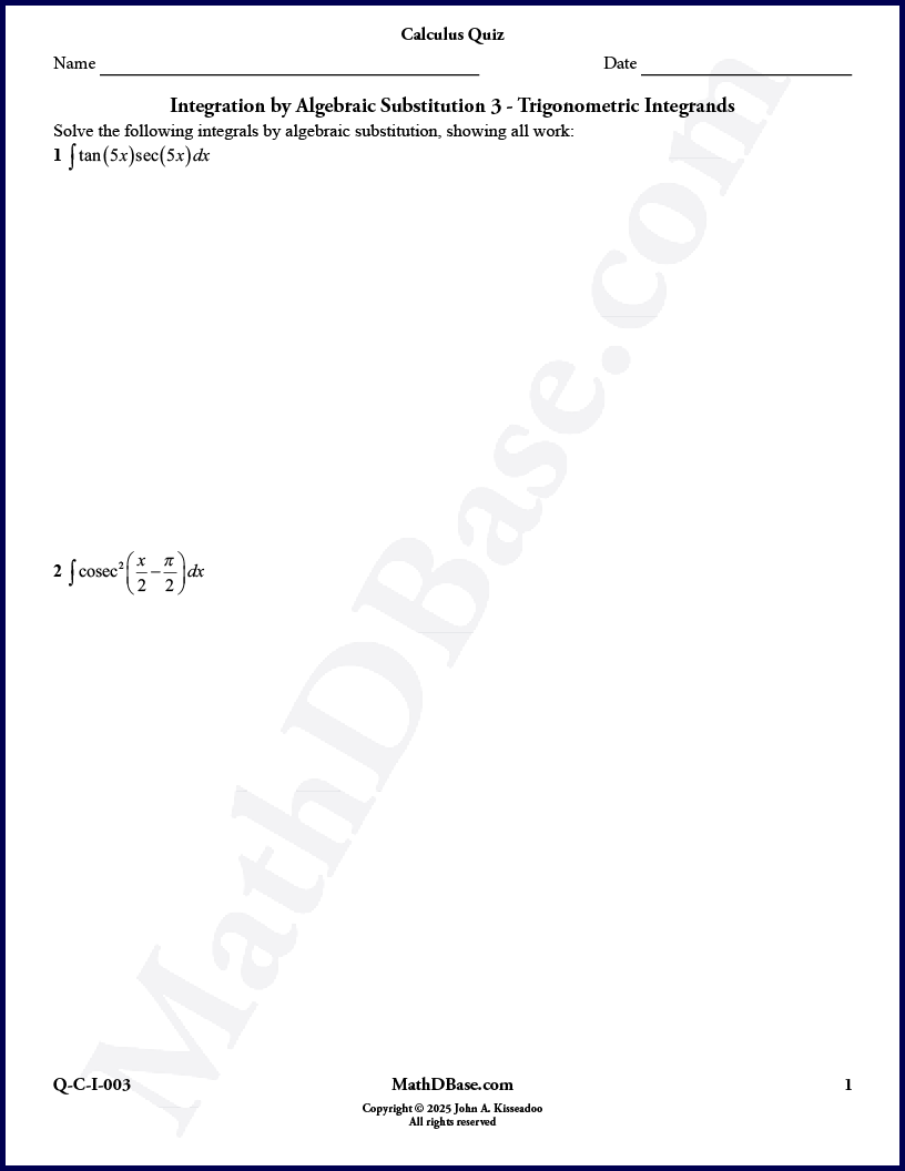 Integration by Algebraic Substitution 3 thumbnail